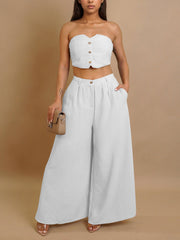 Fashion Elastic Strapless Tube Top Wide Leg Pants Sets