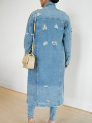 Fashion Loose Ripped Denim Long Jacket Coat