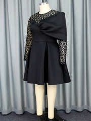 Lace Patchwork Round Collar High Waist Party Dress