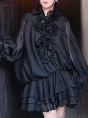 Elegant Flower Embellishment Lace-up Mini Dress