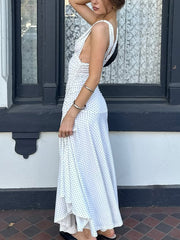 V neck Sleeveless Polka Dot Vacation Maxi Dress