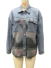 Fashion Denim Patchwork Contrast Aztec Jacket