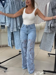 Fashion Lace Patchwork Straight Jeans