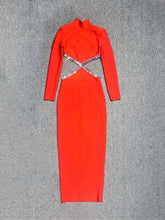 Sexy Rhinestone Trim Cut Out Crepe Maxi Dress