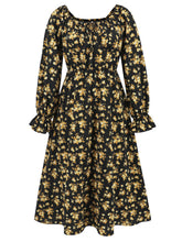 Square Neck Tie-up Long Sleeve Floral Midi Dress