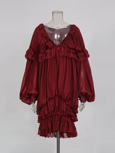 Elegant V Neck Long Sleeve Ruffles Loose Mini Dress