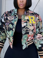 Fashion Floral Jacquard Baseball Coat Cropped Jacket