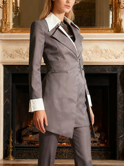 Fashion Colorblock Patchwork Belt Slim Blazer