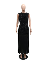 Fashion Round Neck Sequin Patchwork Mesh Maxi Dress