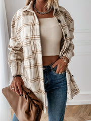 Casual Loose Button Plaid Shacket Jacket