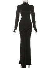 Elegant High Collar Cutout Ruched Maxi Dress