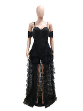 Rhinestone Straps Romper Patchwork Ruffle Mesh Skirt