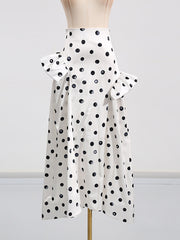 Elegant Polka Dot Print Ruffles High Waist Long Skirt
