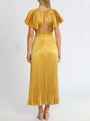 Sexy Round Neck Ruffles Sleeve Pleated Gown