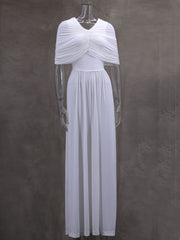 Elegant High Waist Cape Pleated Maxi Dress
