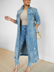 Fashion Loose Ripped Denim Long Jacket Coat