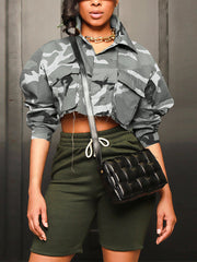Casual Loose Camo Print Cropped Jacket