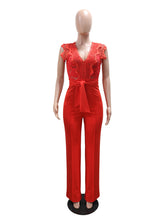 V-neck Crochet Lace See-Through Wide Leg Jumpsuit