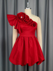 Elegant One Shoulder Flower Decor Mini Dress