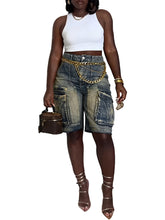 Distressed Washed Utility Cargo Jeans