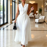 Sleeveless Vest and Pleated Maxi Skirt Set