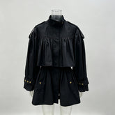 Ruched High Neck Trench Jacket-boutique