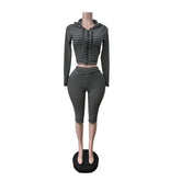 Striped Zip Hoodie and Capri Leggings Set