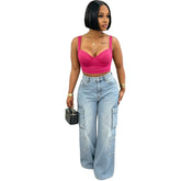 Multi Pocket Straight Leg Denim Pants
