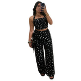 Fashion Polka Dot Halter Backless Fringe Set