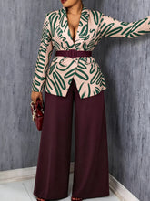 Women's Printed Blazer and Straight Leg Pants Set
