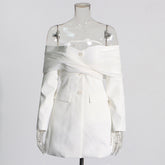Off Shoulder Mesh Wrap Blazer-boutique