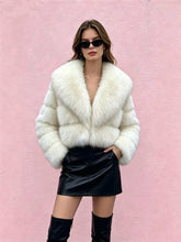 Wide Collar Paneled Faux Fur Cropped Jacket