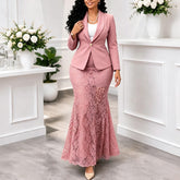 Cropped Blazer and Lace Fishtail Skirt Set