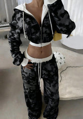 Camo Color Block Streetwear Pants Set