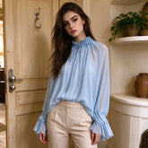 Balloon Sleeve Stand Collar Blouse-boutique
