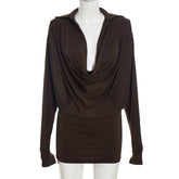 Cowl Neck Ruched Long Sleeve Mini Dress