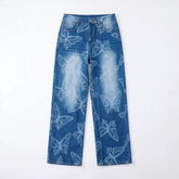 Butterfly Print High Waist Wide Leg Jeans
