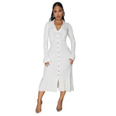 Women's V-Neck Button Front Maxi Dress
