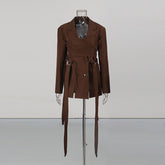 Deconstructed Metal Buckle Waist Blazer-boutique