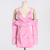 Deep V Slip Dress and Cropped Blazer Set-boutique