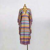 Bohemian Fringed Cape Maxi Dress-boutique