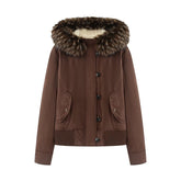 Faux Fur Hooded Cropped Jacket