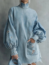 Distressed Long Sleeve Denim Mini Dress