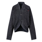 Striped Stand Collar Wool Jacket-boutique