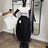 High Waist Draped Wide Leg Pants
