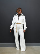 Color Block Zip Top and Wide Leg Pants Set