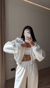 Cropped Zip Hoodie and Wide Leg Pants Set