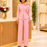 Bow Waist Top and Wide Leg Pants Set