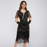1920s Sequin Fringe Short Sleeve Flapper Dress