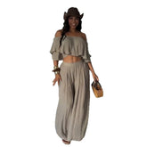 Ruffle Top and Wide Leg Pants Set